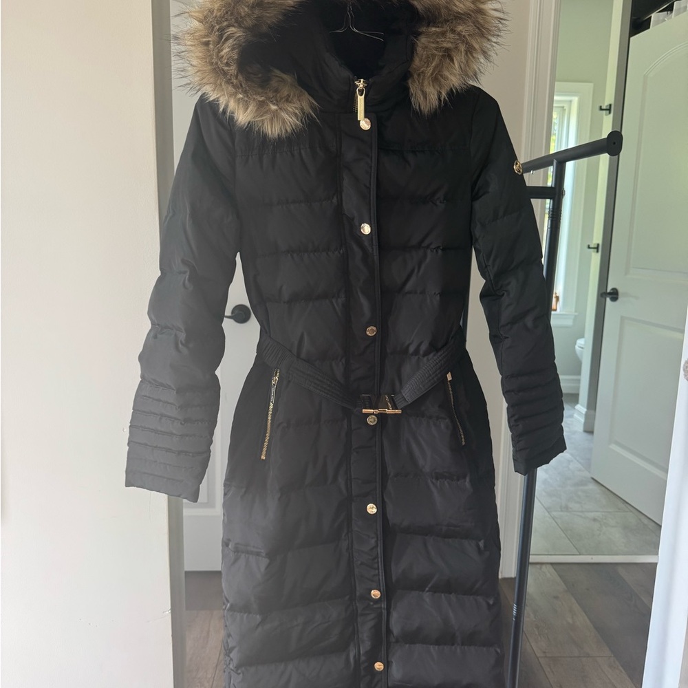 MICHAEL Michael Kors Black Puffer Coat with Fur Hood
